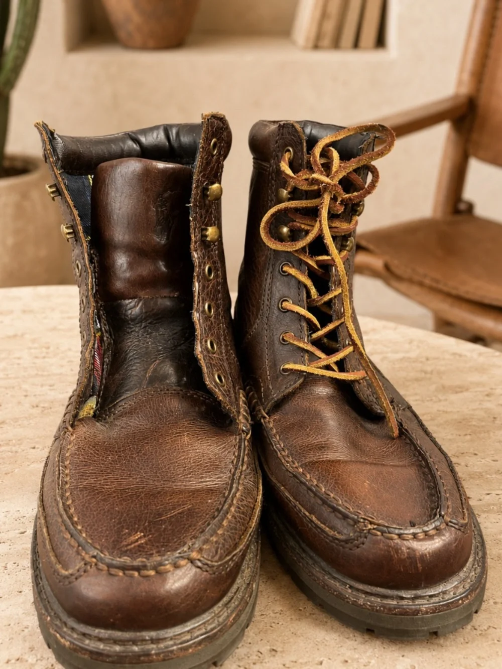 Polo Ralph Lauren Willingcott Brown Leather Moc Toe Boots Men's 10.5D
